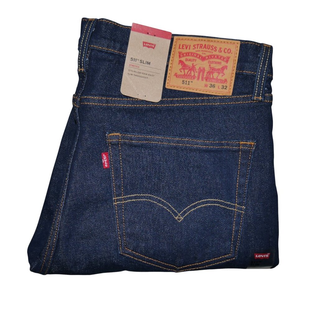 Levis 511 Men's Size 36x32 Slim Fit Jeans Stretch Denim Dark Wash NWT